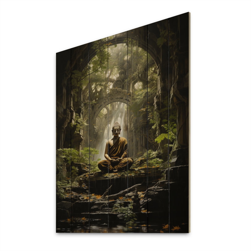 «Green Buddhist Art Buddhas Enlightenment» sur impression sur bois, H 40 po x l 30 po x P 0,78 po