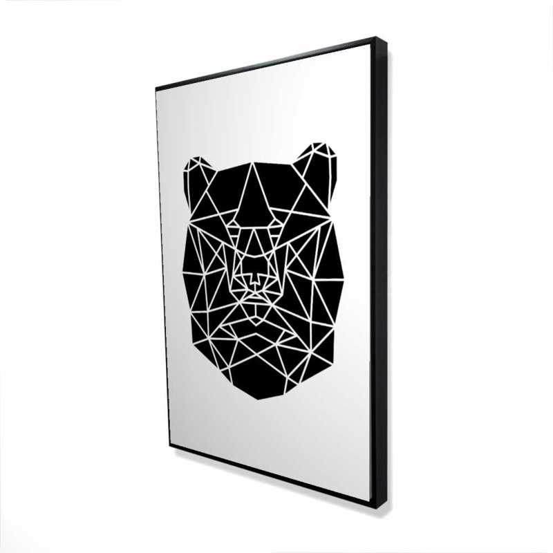 Tête d'ours géométrique - Toile encadrée noire