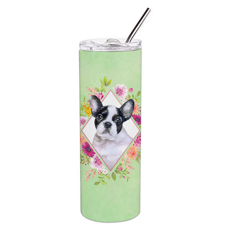 E23BF9F8391D466E9CA4F8DFEBD9A7DB de verre 20 oz à double paroi en acier inoxydable chiot, Bouledogue français, Vert