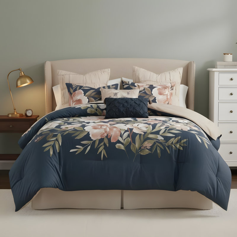 Cotton Percale Comforter 8 Piece Set, Queen Comforter + 7 Additional Pieces