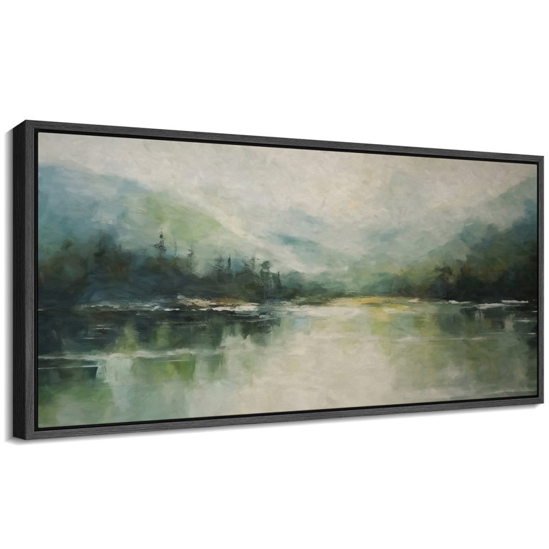 «Abstract Landscape Mountain Lake Impressionist Nature Scene», reproduction encadrée, H 30 po x l 60 po