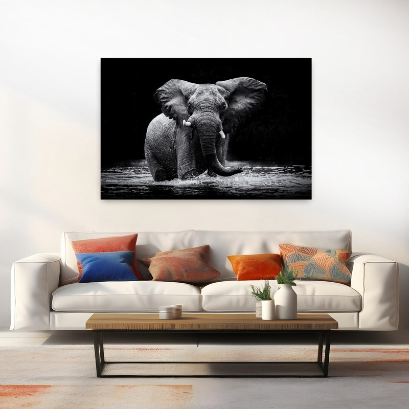 «Majestic Elephant In Water», art mural contemporain, H 40 po x l 60 po