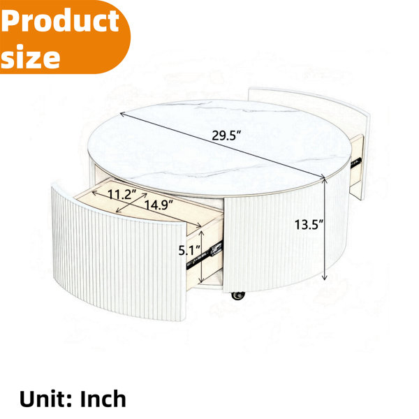 Ivy Bronx Modern Round Mobile Coffee Table With Casters,2 Storage ...