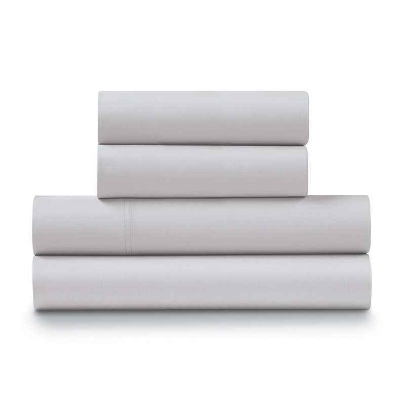  100% Cotton Percale Crisp and Cool Sheet Set (4 PC.), King, Light Gray