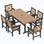 Ensemble de salle à manger d'extérieur pour 6 personnes, table et 6 chaises avec accoudoirs en PEHD imitation bois, trou pour parasol, pieds réglables.-844914710