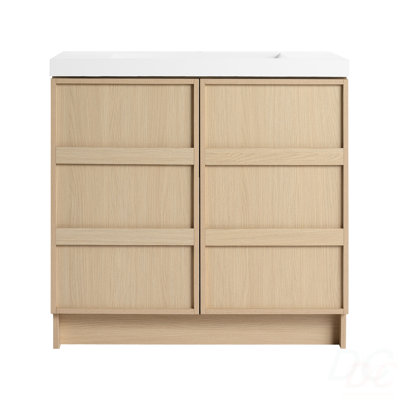 36" Freestanding Bathroom Vanity With Resin Sink  & 2 Soft-Close Cabinet Doors, Plywood