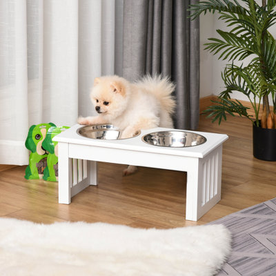 Plateforme surélevée pour chien, 6 po de hauteur, acier inoxydable et bois, blanc, réduit les dégâts et améliore le processus de digestion de l'animal
