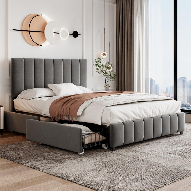 Andros Upholstered Double (4'6) Bed Frame, Grey