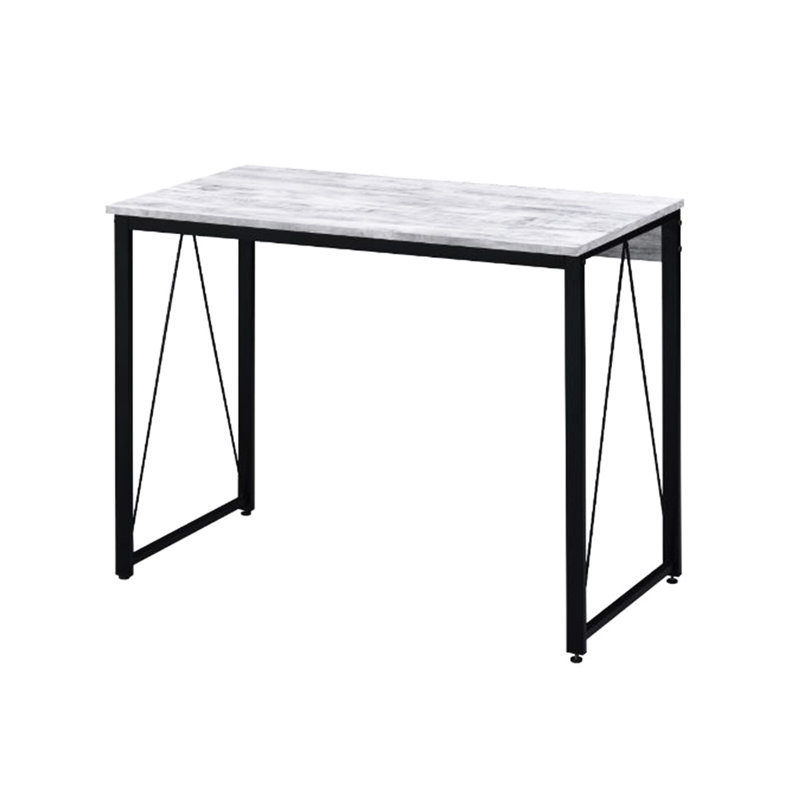 Rectangular Writing Desk With Metal Base, Antique White And Black