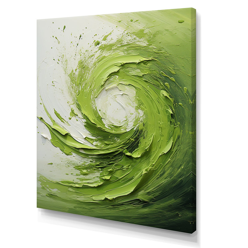 «Green and White Whsipering Abstract Spiral II», art mural spirales abstraites, Toile tendue, H 44 po x l 34 po x P 1,5 po
