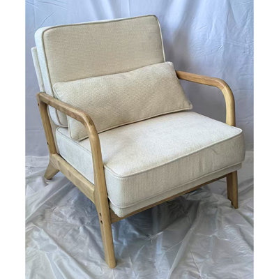 Chaise de salon simple rembourrée avec accoudoirs courbés en bois et coussin lombaire Comfy