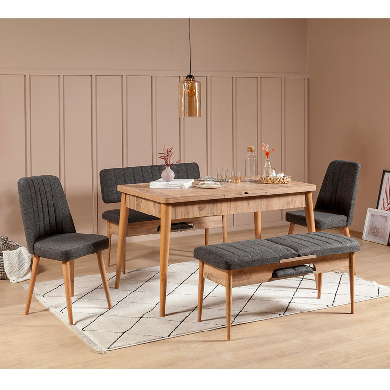 Nawrocki Dining Set, Atlantic Pine/Dark Blue, Atlantic Pine
