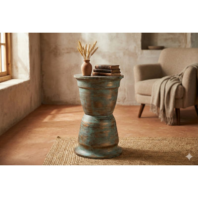 20" Solid Wood Pedestal Side Table, Compact 12" Square Plant Stand & End Table