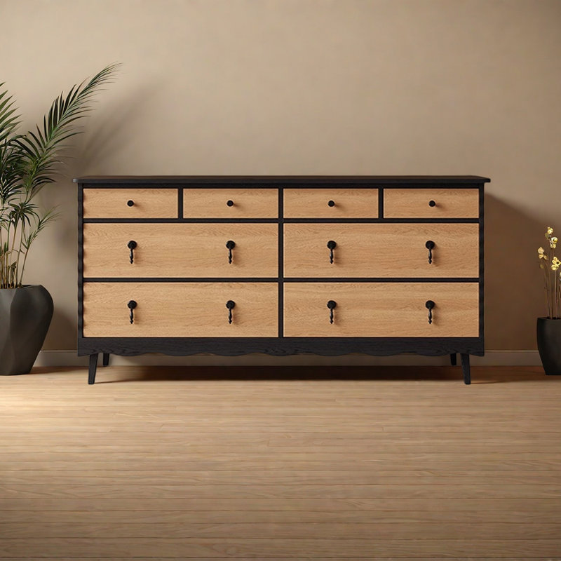 Buffet de luxe rétro français, Noir / Burlywood, H 31,1 po x l 63 po x P 17,7 po