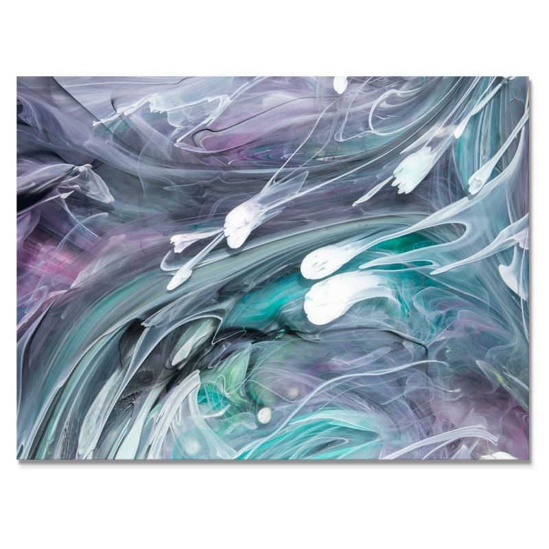 Turquoise et mauve liquide Flow Art II - œuvre d'art moderne sur toile, H 16 po x l 32 po x P 1 po, Toile tendue