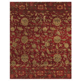 Wool Floral Area Rug in Red/Gold