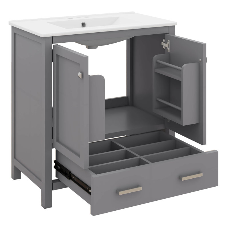 Meuble-lavabo 30 po avec comptoir, ensemble combiné, petit meuble-lavabo avec 2 portes à fermeture douce et tiroir, Gris