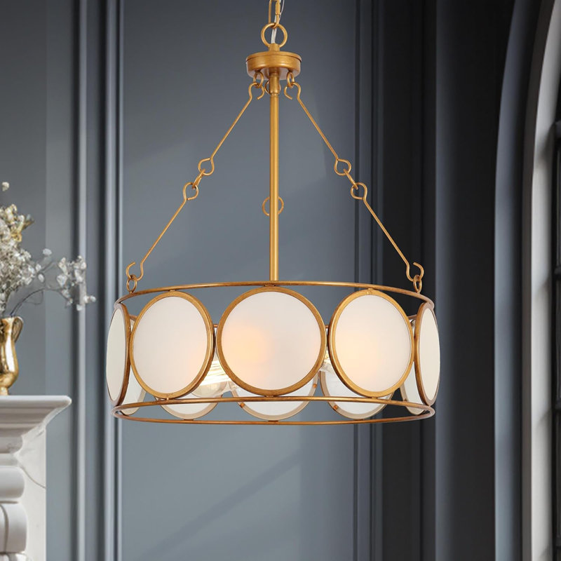 Gold Chandelier 3-Light, Drum Pendant Light Fixtures, Modern Farmhouse Dining Room Light Fixture, Adjustable E26 Hanging Pendant Lighting For Kitchen Island, Living Room, Entryway
