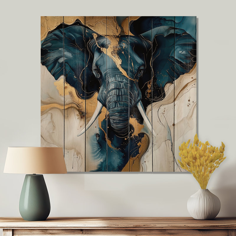 Glam Elephant Marble Giant I - art mural moderne en bois sur bois de pin naturel, H 36 po x l 36 po