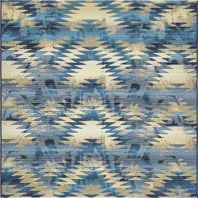 Tapis intérieur / extérieur bleu Tomlinson, Carré 6 pi 1 po