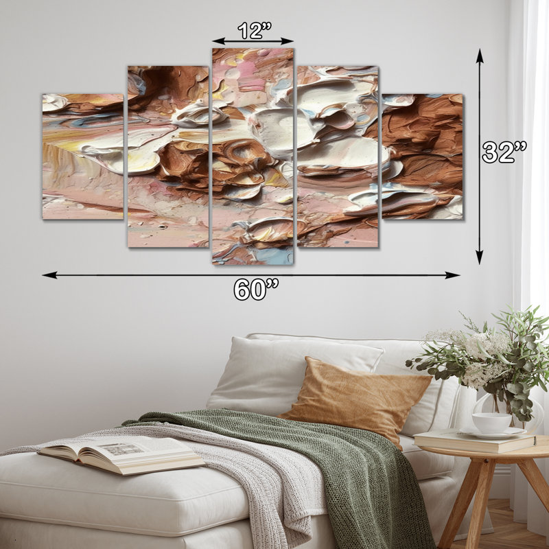 «Terracotta Bliss Texture Abstract IV», art mural abstrait sur toile - 5 panneaux