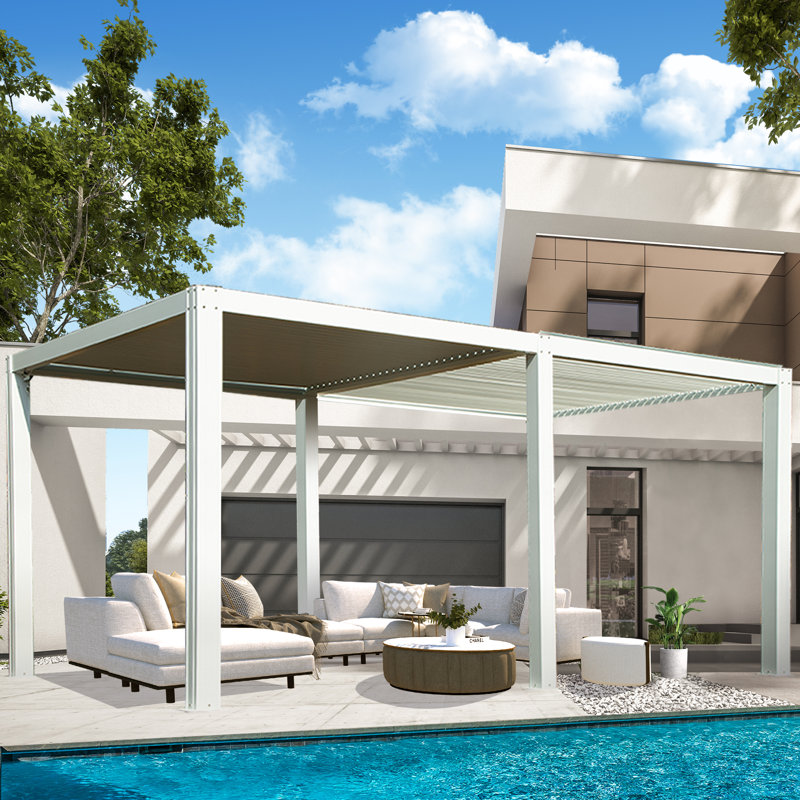 13 pi. L 10 pi. P Pavillon de jardin blanc en aluminium avec toit à persiennes, 20 pi x 12 pi