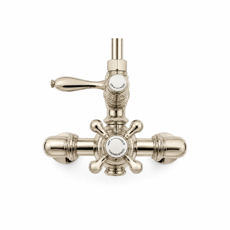 Système de douche thermostatique exposé 36 po mural avec poignées levier / croix 1,75 GPM, Polished Nickel