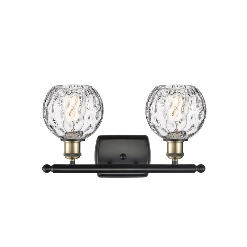 Cindi 16" W 2-Light Steel and Glass Vanity Light, No Bulb Included, Black Antique Brass