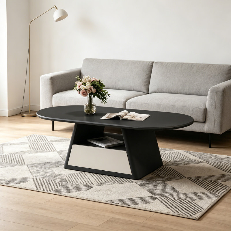 Table basse avec rangement Minimalist, H 15,74 po x L 51,18 po x l 27,55 po, Black, Noir / blanc