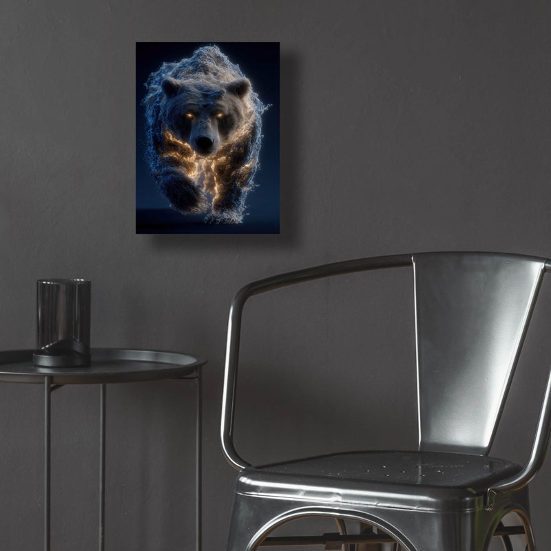 Art mural en verre épique «Moonlight Bear» par Ann Klee, 12 po x 16 po, H 16 po x l 12 po