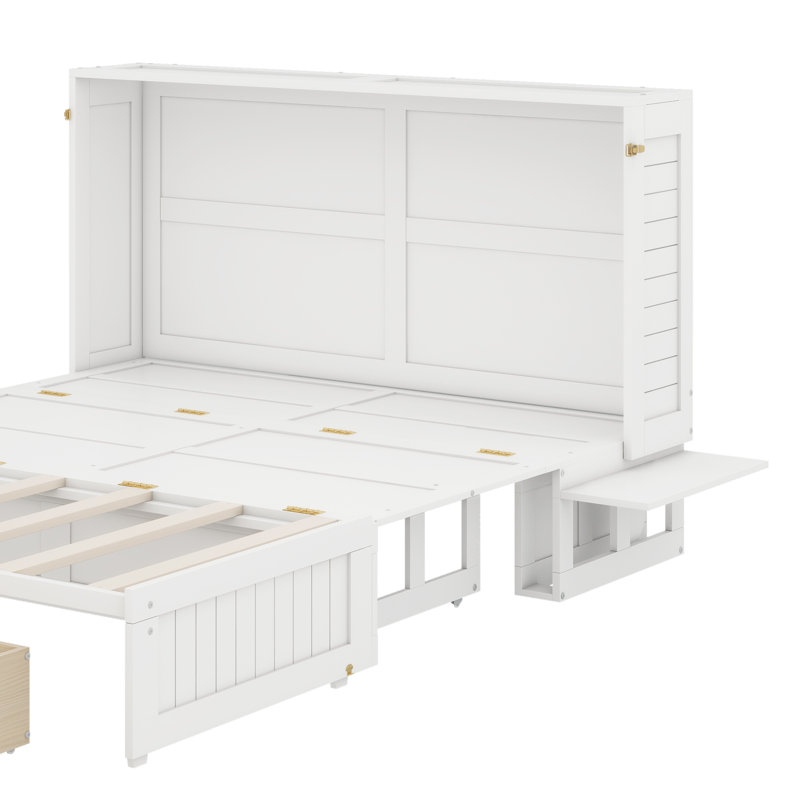 Grand lit escamotable mobile avec tiroir et petites tablettes de chaque côté