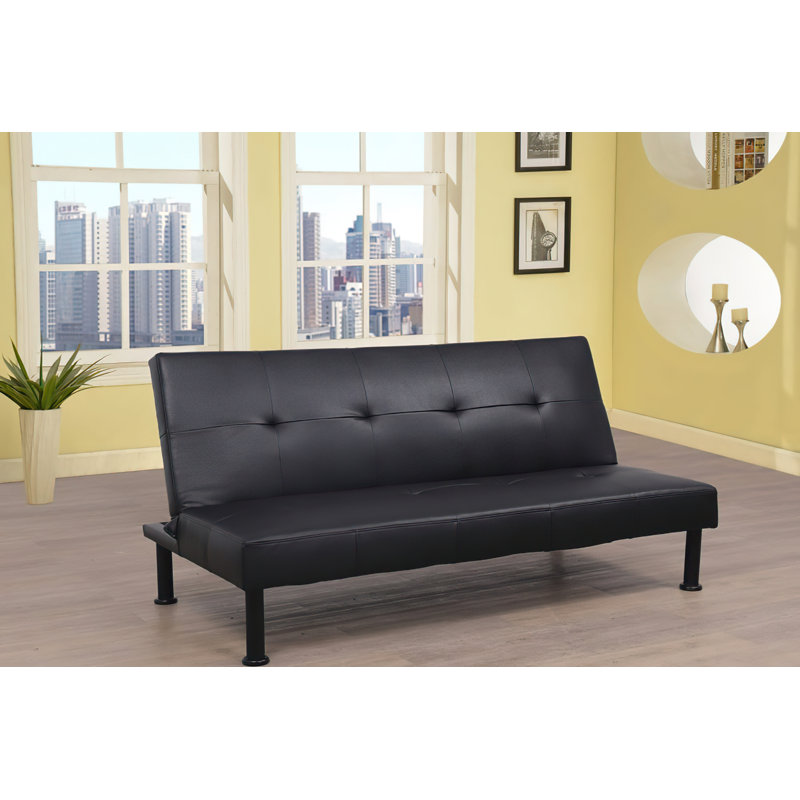 Merridale Twin 64'' Faux Leather Tufted Convertible Sofa