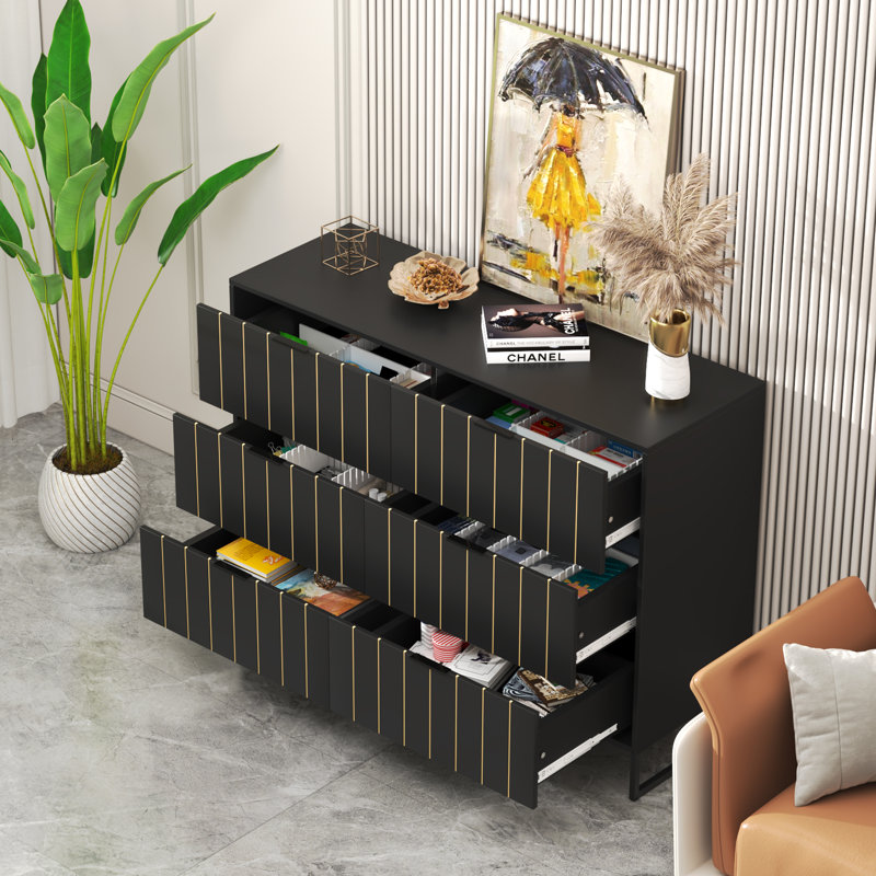 Modern Dresser With 6 Deep Drawers, 6 Chest Of Drawers Wide Double Dressers, Wooden Storage Cabinet For Bedroom, Living Room, Hallway, Entryway