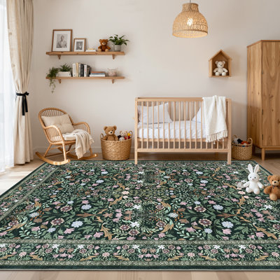 Floral Washable Area Rug Vintage Large Rugs for Living Room Soft Non-Slip Carpet Indoor Floor Stain Resistant Carpets for Bedroom Dining Room Farmhouse Nursery Home Office