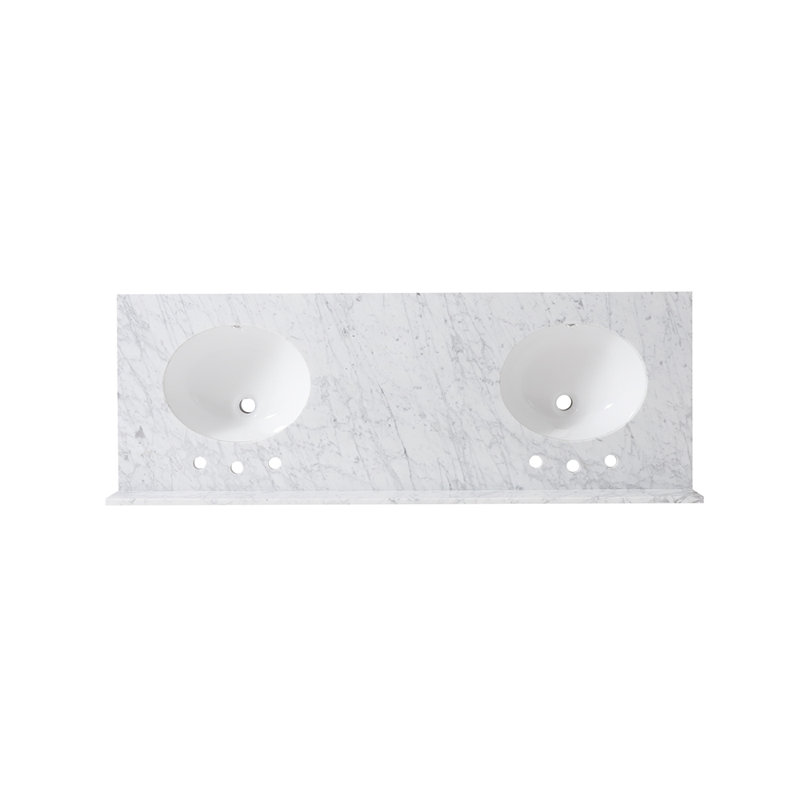 Meuble-lavabo de salle de bain avec comptoir en marbre et double lavabo en céramique, Blanc