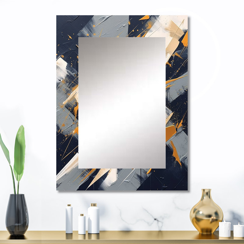 Gold and Grey Abstractions IV - Abstract Shapes Large Mirror, Modern Unique Wall Mirror Decor, Printed Metal Art, 32" x 24"