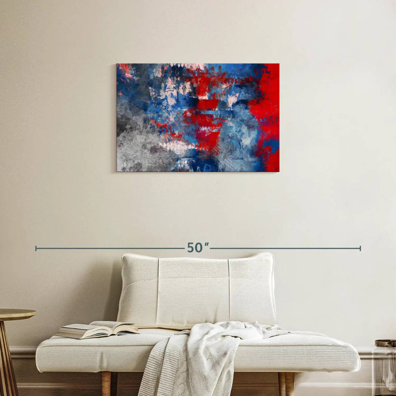 Avery, rouge, bleu, gris et abstrait, H 20 po x l 30 po