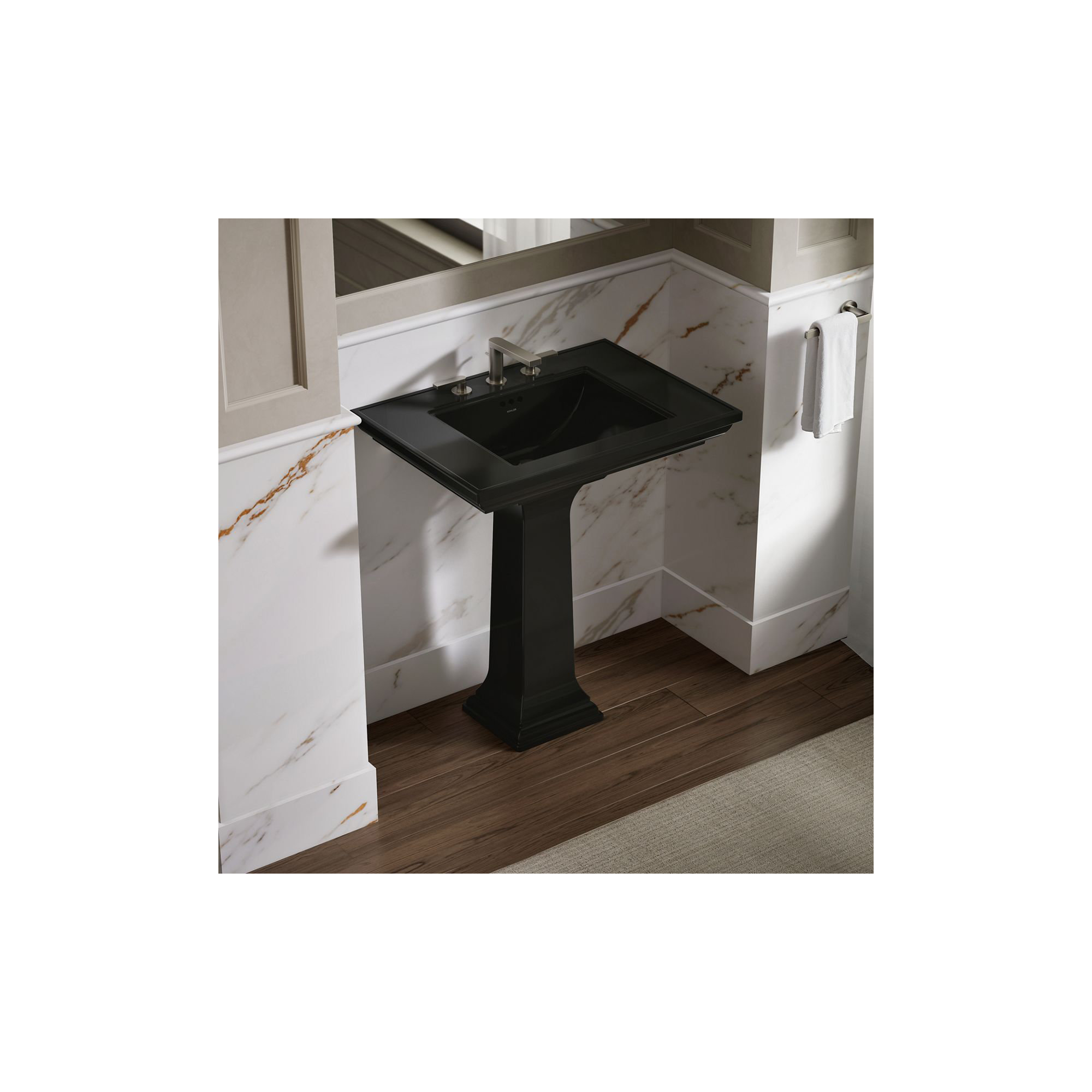 Memoirs Stately Pedestal Bathroom Sink with Faucet Holes, Black, 8" Centers, 34.75" H x 22.19" W x 30.69" L
