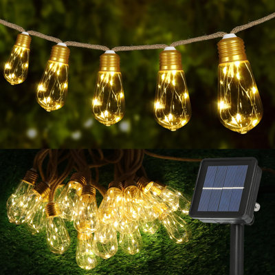Solar Outdoor String Lights 24FT Vintage Rope Hemp Solar Lights With 20 Shatterproof Bulbs,8 Modes Solar Powered String Lights With Memory Function,Waterproof For Fence,Yard,Camping