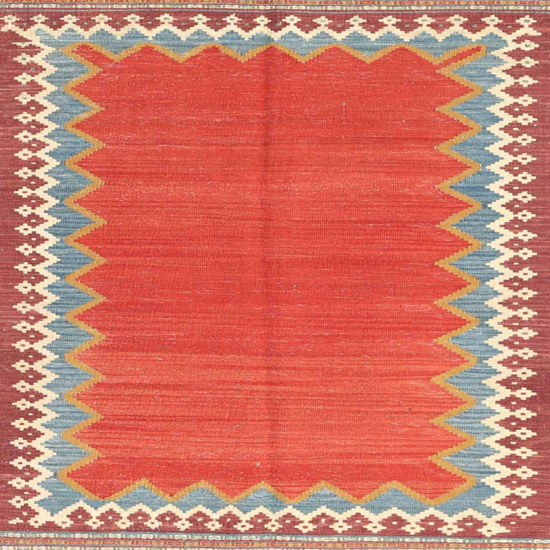 Tapis de zone rouge/brun contemporain, Carré 6 pi