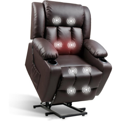 Electric Power Lift Recliner Chair With Massage & Heat, PU Leather Reclining Sofa With Cup Holders And Side Pockets For Elderly And Seniors