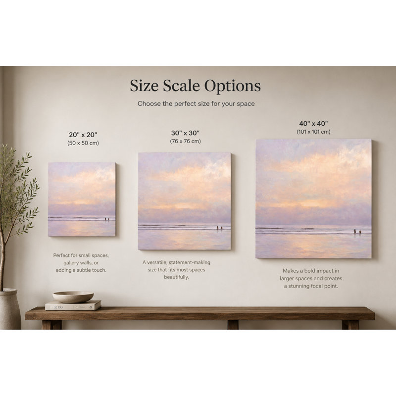 «Soft Pastel Coastal Horizon Square», art sur toile rose océan, H 30 po x l 30 po x P 1,5 po