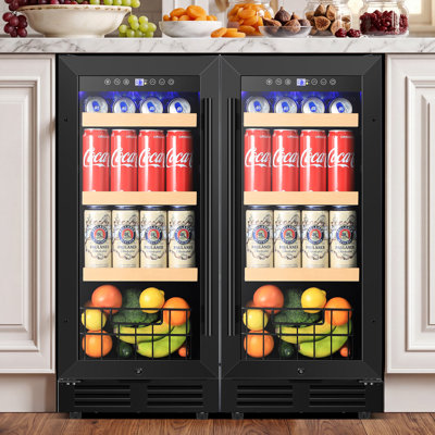 Ensemble de réfrigérateurs à boissons 30 po (deux unités de 15 po), refroidisseur à boissons encastré de 330 canettes avec portes réversibles, noir audacieux