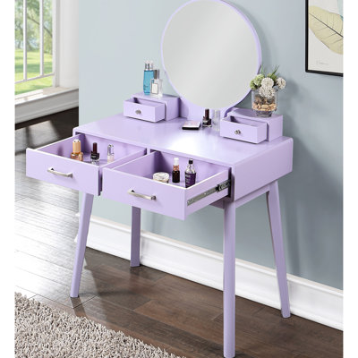 Contemporary Wood Vanity and Stool Set