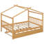 Lit double en bois massif avec lit gigogne en bois de pin massif, conception fantaisiste pour le décor de la chambre à coucher, lit simple, 2 têtes de lit, soirées pyjama convenables