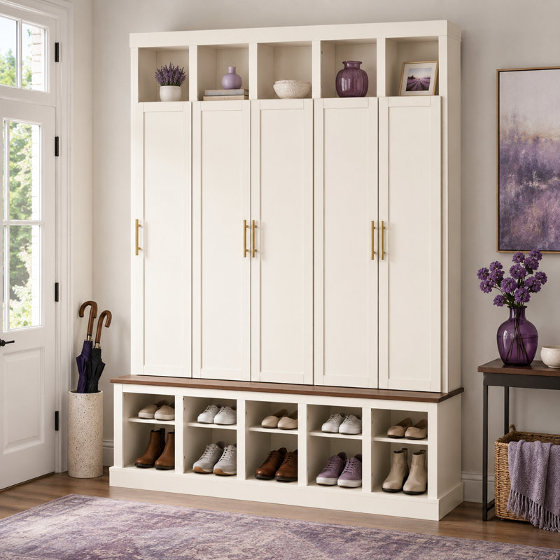 Armoire de rangement pour hall d'entrée avec casiers à chapeaux Lattimore, Ancient White