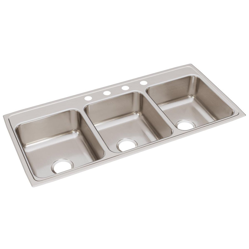 Lustertone 46" L x 22" W Triple Basin Drop-In Kitchen Sink, 4 hole