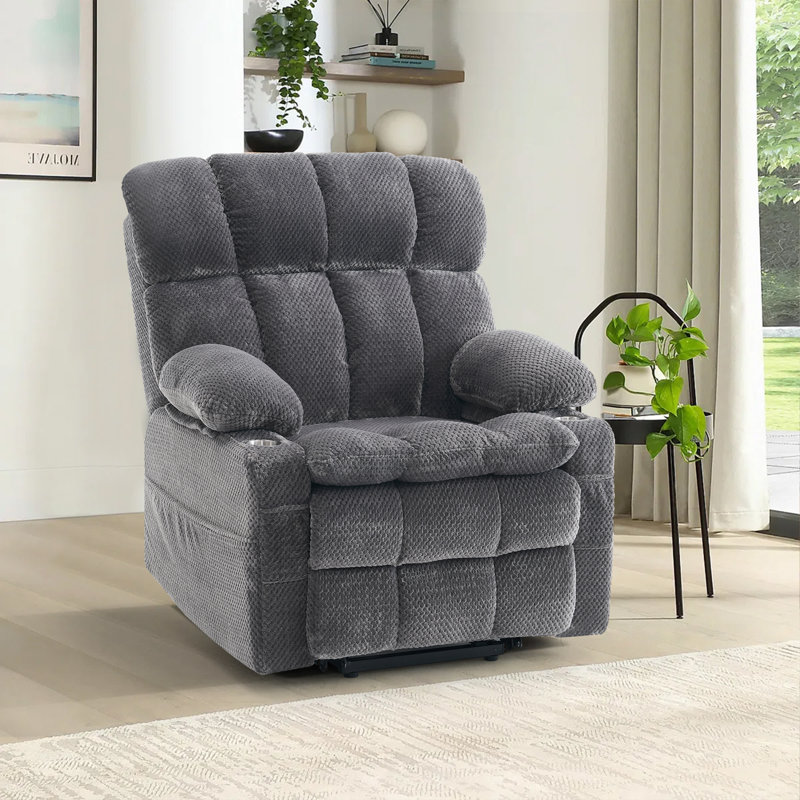 Adjustable Headrest Upholstered Power Lift Recliner With Massage And Heat Functions, Gray