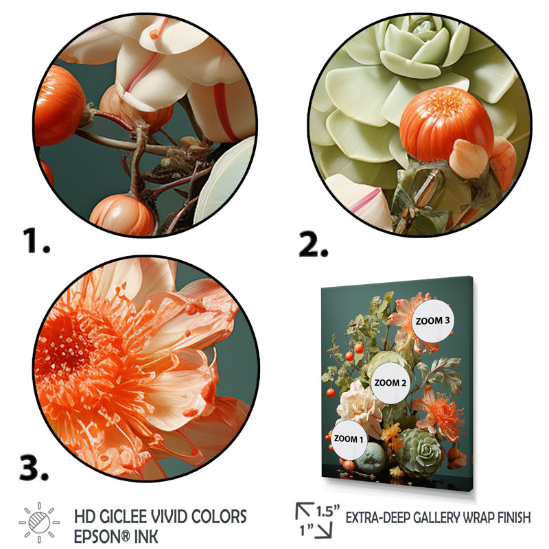 Bouquet d'oasis florales III, Cadre flottant doré, H 20 po x l 12 po x P 1 po