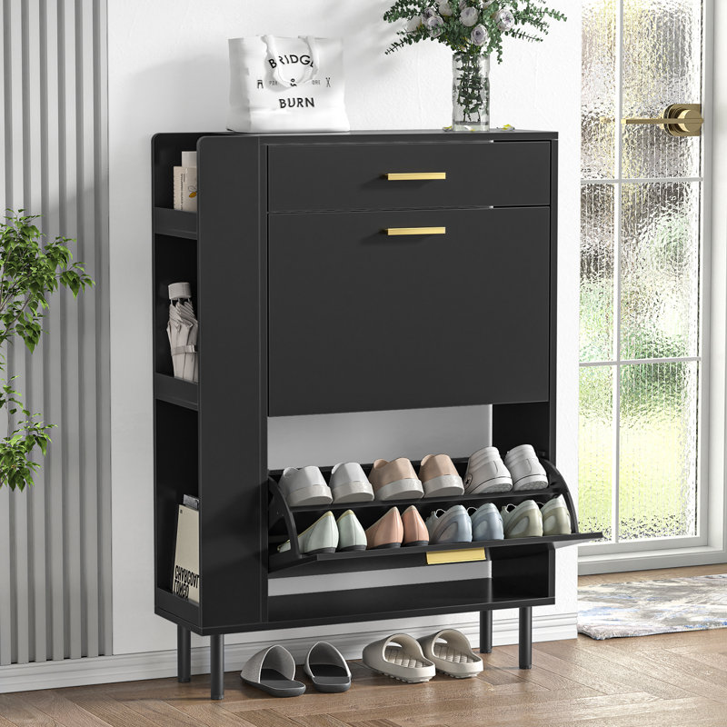 16 Pair Flip Down Shoe Storage, Black